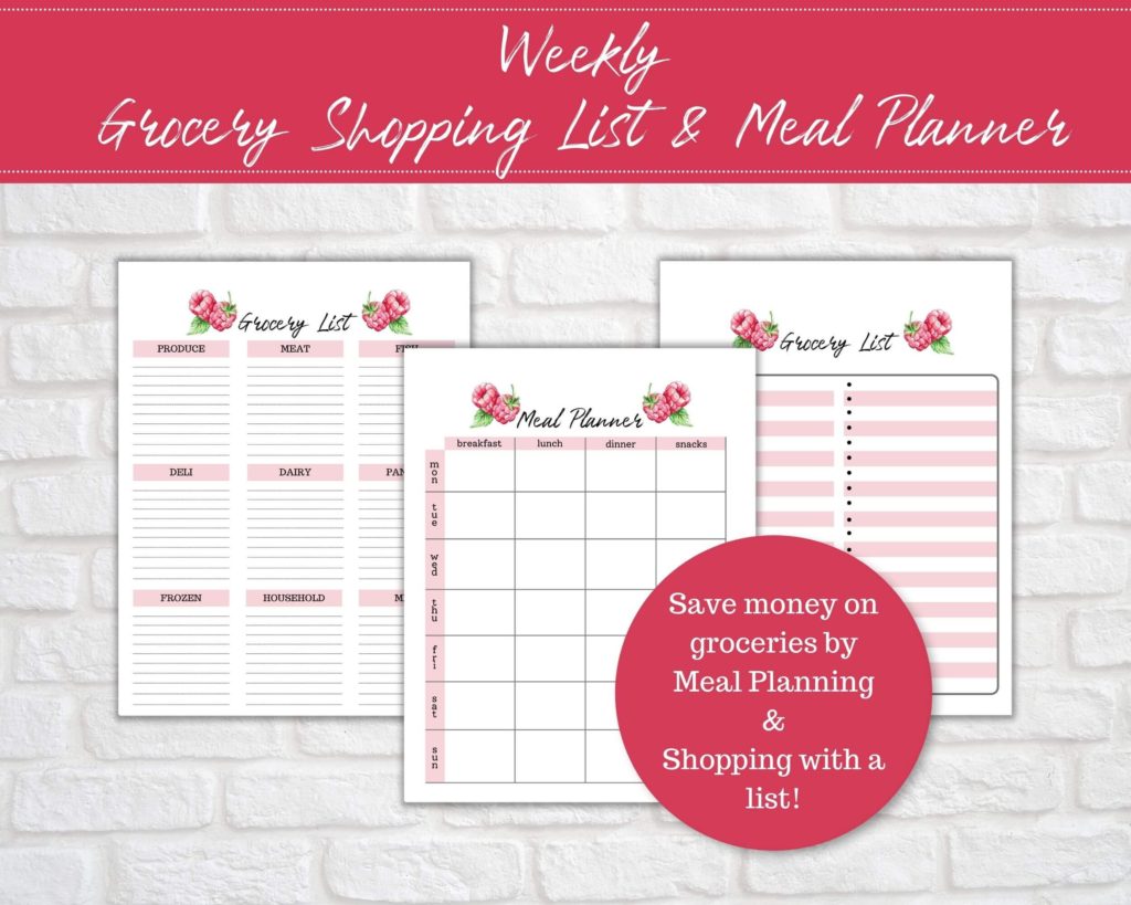 Grocery list and meal plan printables