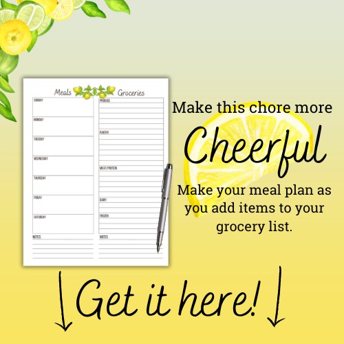 meal planner and grocery list with lemon clip art to decorate on a yellow background