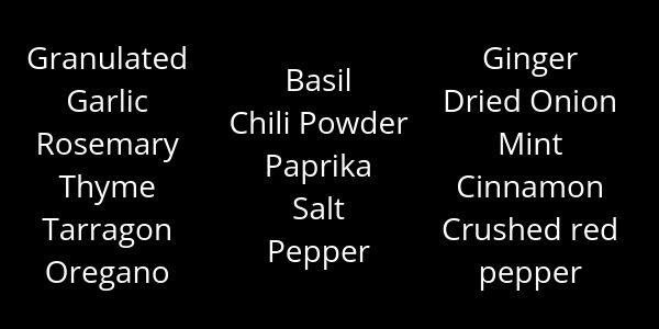 a list of spices for a spice cabinet