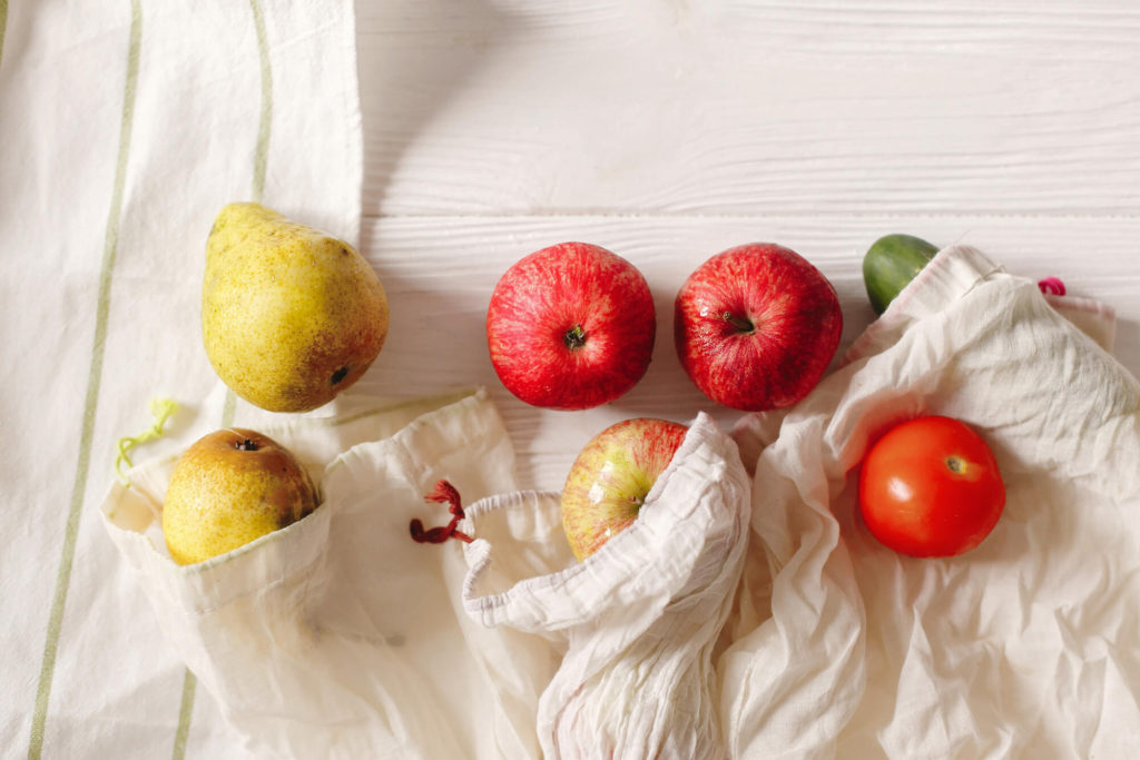 Mesh bags for produce when shopping to reduce plastics