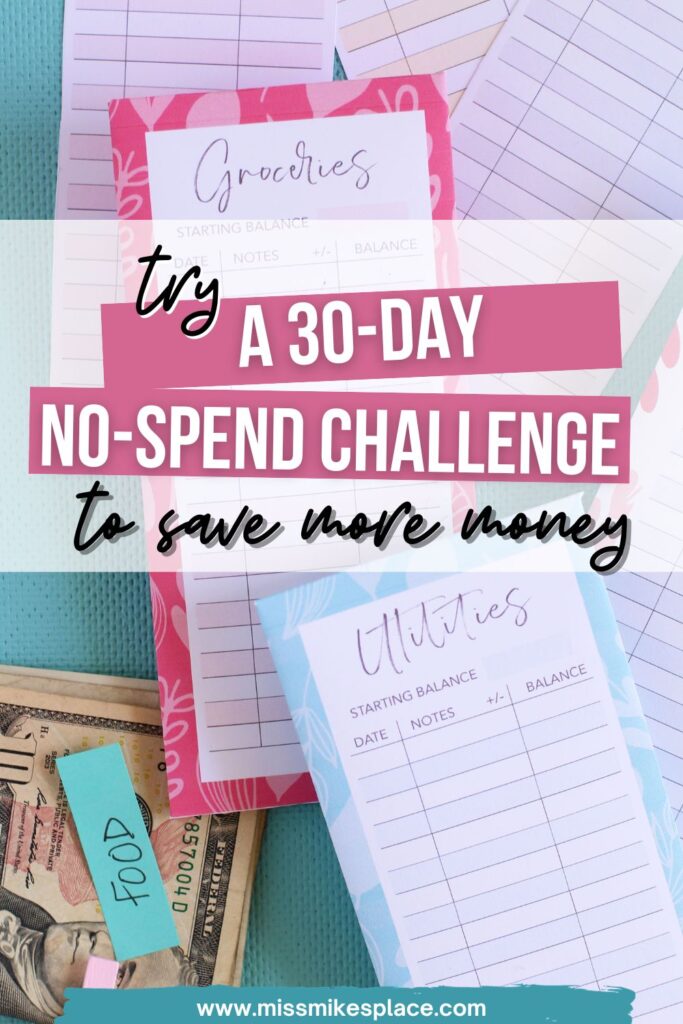 a 30-day spending challenge with notes on budgeting and money to spend on groceries